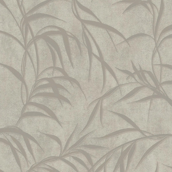 Marburg City Glow 34285 wallpaper with taupe leafy motif on warm beige concrete-look background