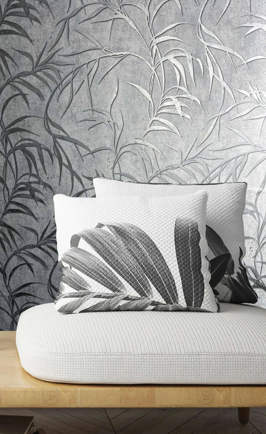 Marburg City Glow 34287 grey leafy wallpaper with a concrete-look background