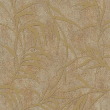 Marburg City Glow 34288 wallpaper with golden leafy fronds over a warm brown concrete-look background