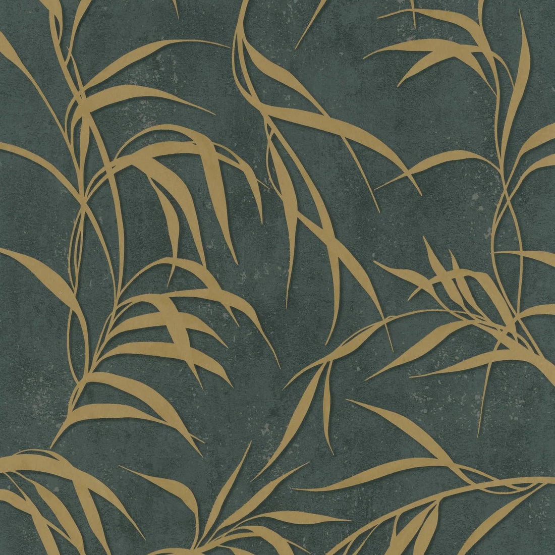 Marburg City Glow 34289 olive green wallpaper with gold leafy botanical on a concrete-look ground