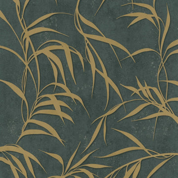 Marburg City Glow 34289 olive green wallpaper with gold leafy botanical on a concrete-look ground