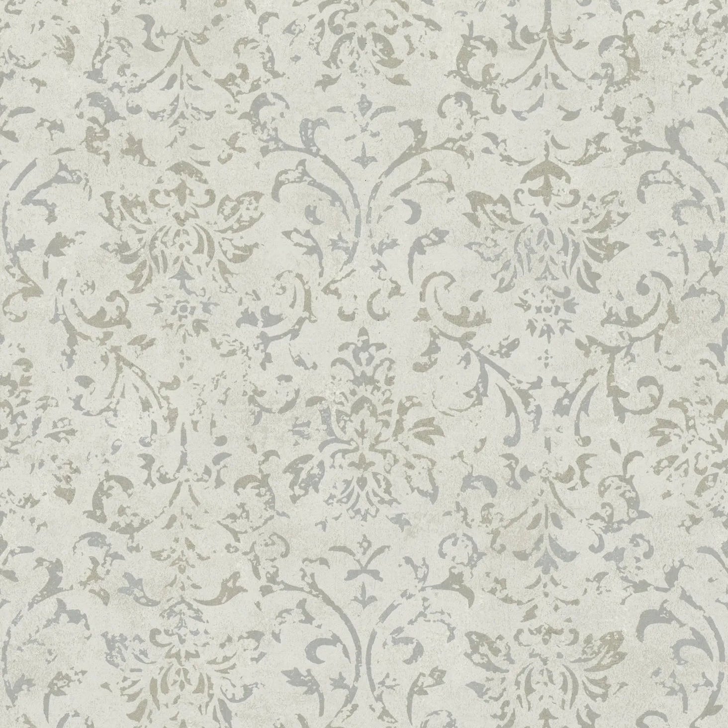 Marburg City Glow 34291 beige distressed damask wallpaper with a subtle plaster effect.