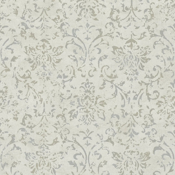 Marburg City Glow 34291 beige distressed damask wallpaper with a subtle plaster effect.