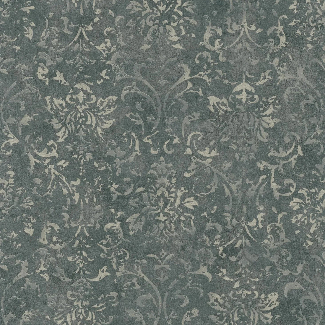 Marburg City Glow 34296 dark olive-grey concrete-look damask wallpaper with silver ornamental pattern