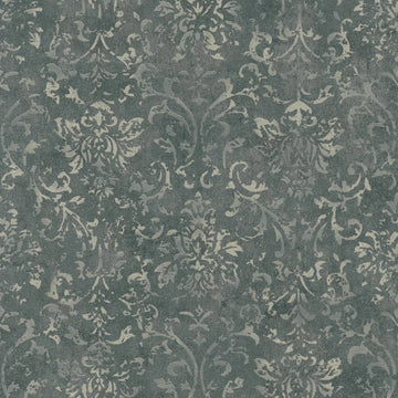 Marburg City Glow 34296 dark olive-grey concrete-look damask wallpaper with silver ornamental pattern