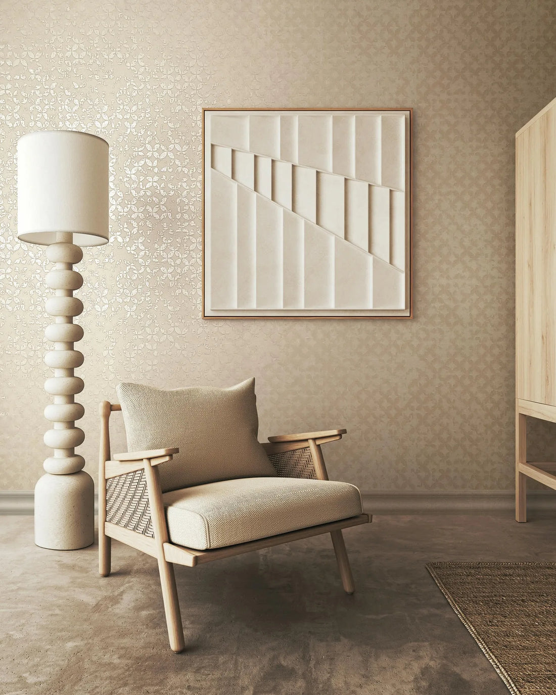 Marburg City Romance 35117 beige geometric trellis wallpaper with a plaster-like ground