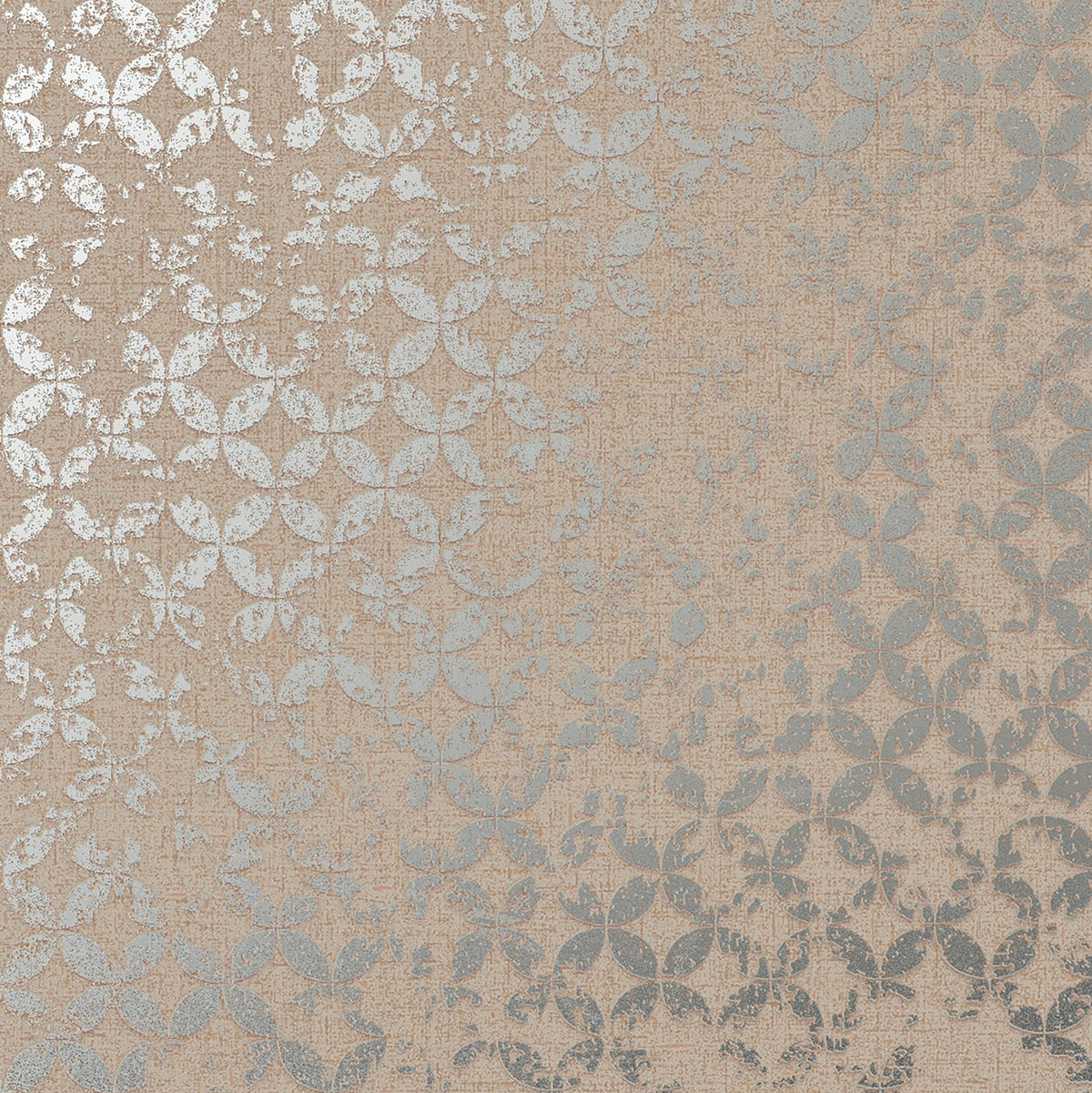 Marburg City Romance 35120 geometric lattice wallpaper in neutral grey on warm beige with a distressed, linen-like texture.