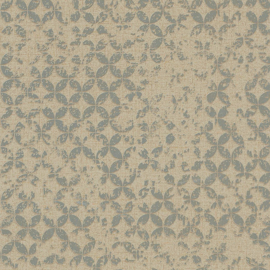 Marburg City Romance 35120 geometric lattice wallpaper in neutral grey on warm beige with a distressed, linen-like texture.