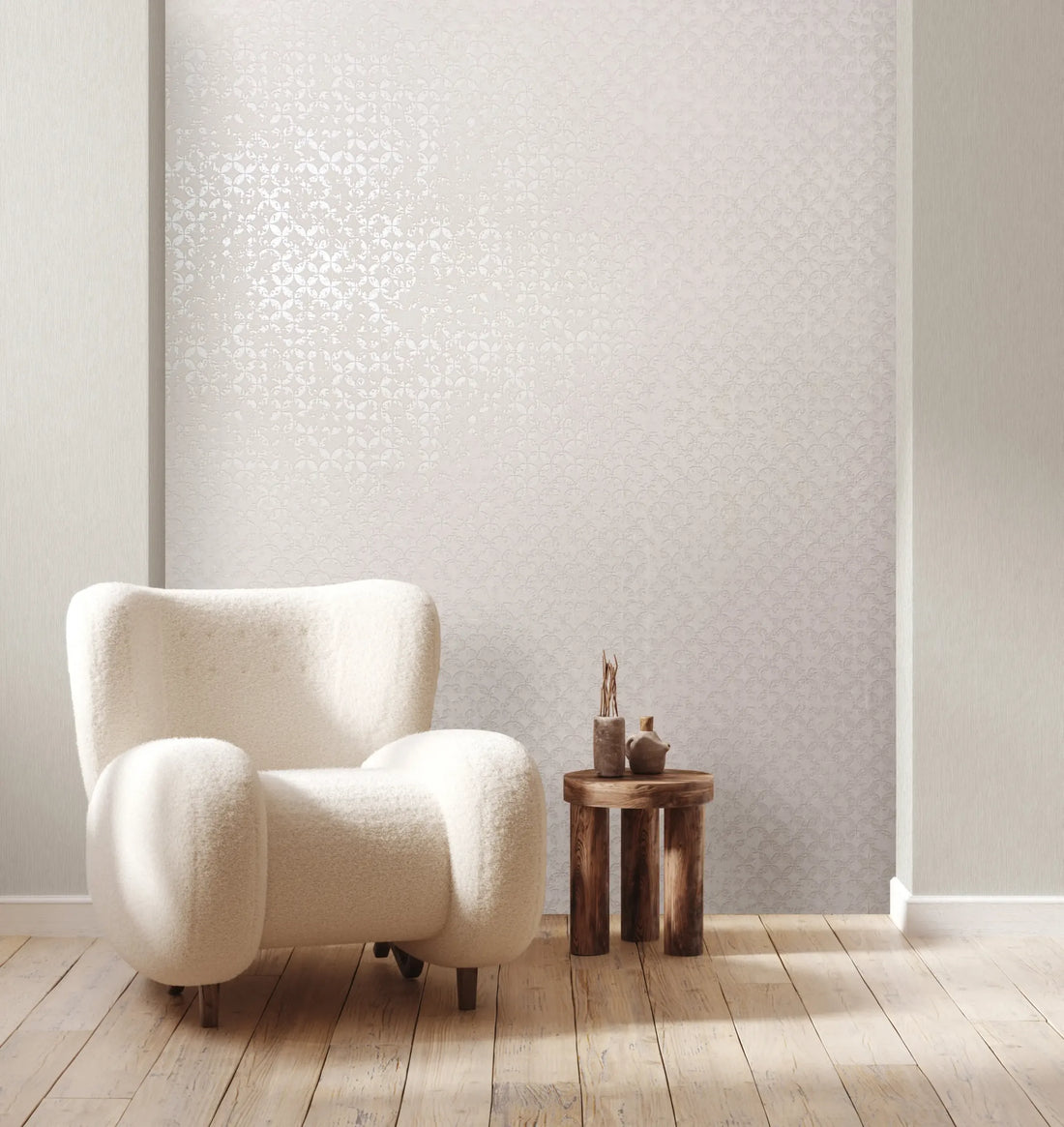 Marburg City Romance 35122 light grey geometric wallpaper with tonal circle lattice and plaster-like emboss