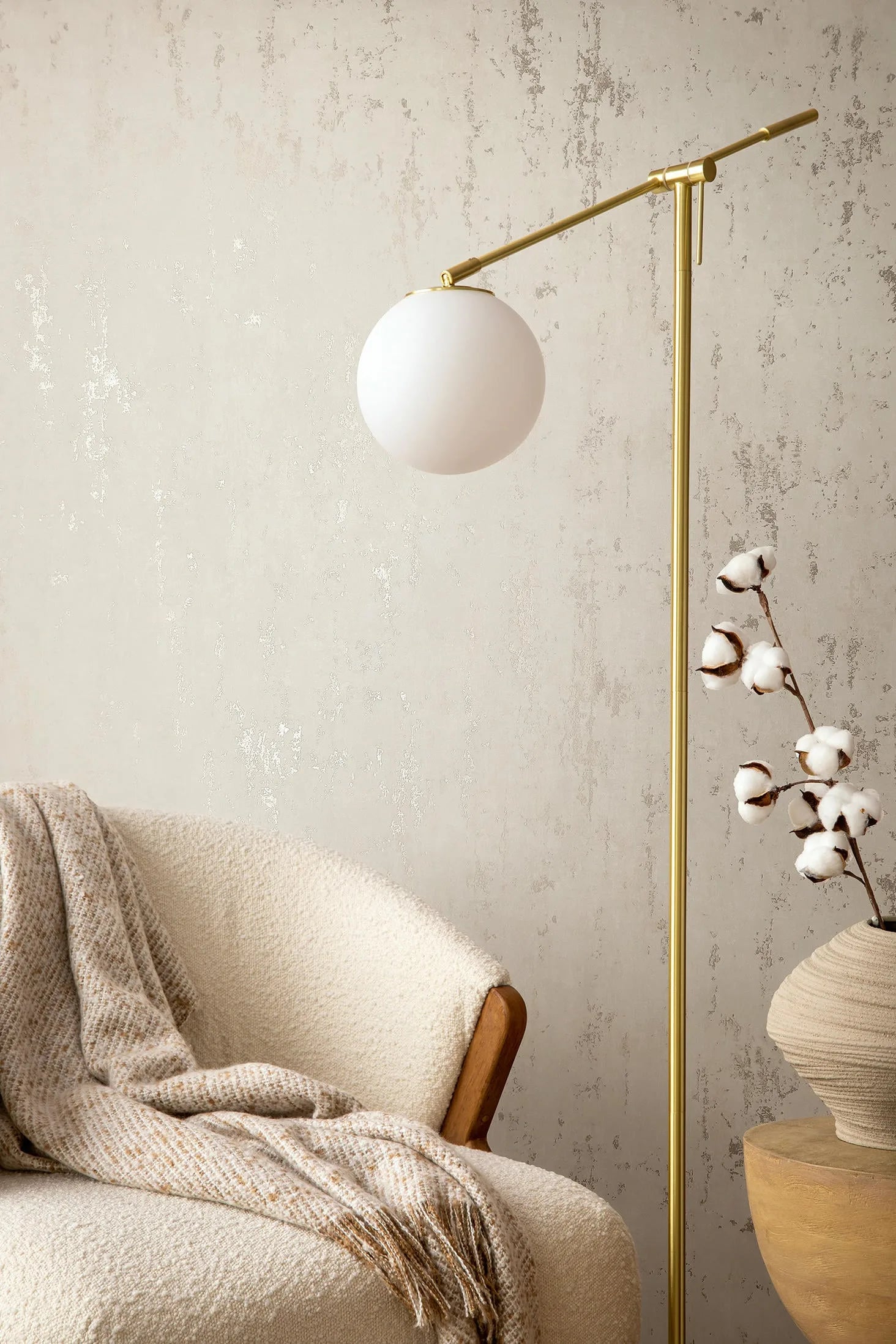 Marburg City Romance 35127 Beige textured wallpaper with a mottled, distressed pattern and subtle sheen wallpaper on a living room feature wall.