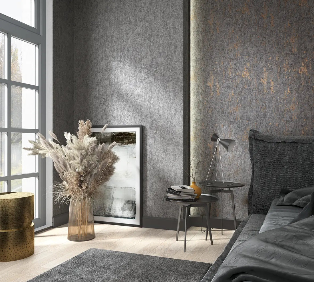 Marburg City Romance 35146 anthracite concrete-look wallpaper with subtle rust patina