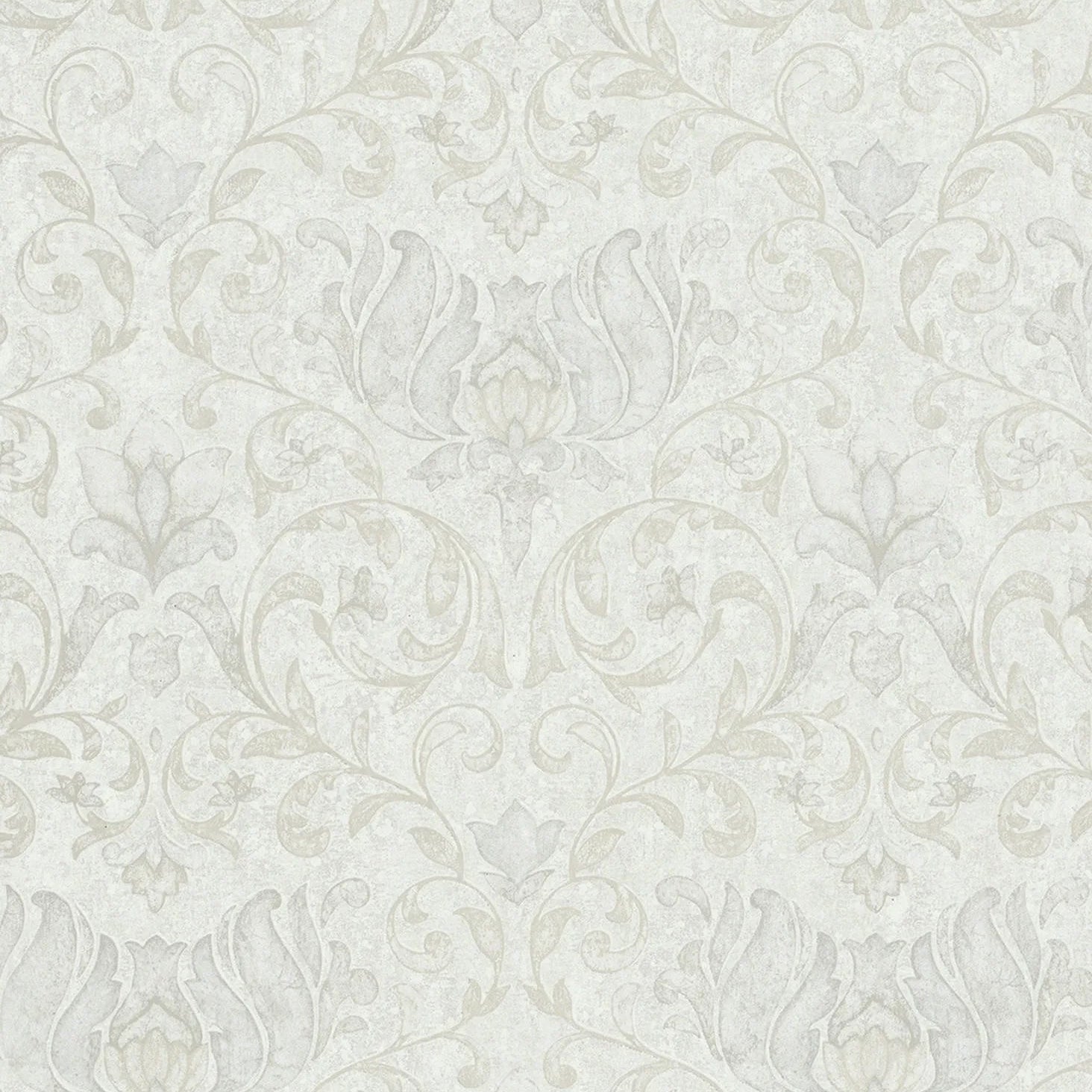 Marburg City Romance 35148 light grey damask wallpaper with a soft plaster-look ground.