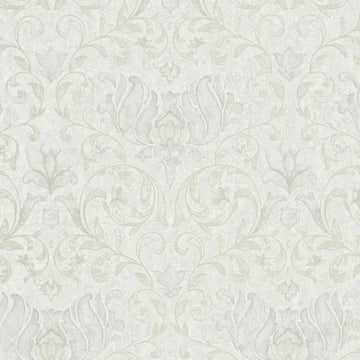Marburg City Romance 35148 light grey damask wallpaper with a soft plaster-look ground.