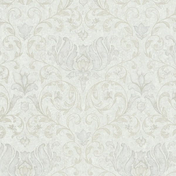 Marburg City Romance 35148 light grey damask wallpaper with a soft plaster-look ground.