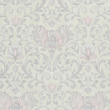 Marburg City Romance 35150 grey damask floral wallpaper with soft blush accents on a plaster-look ground