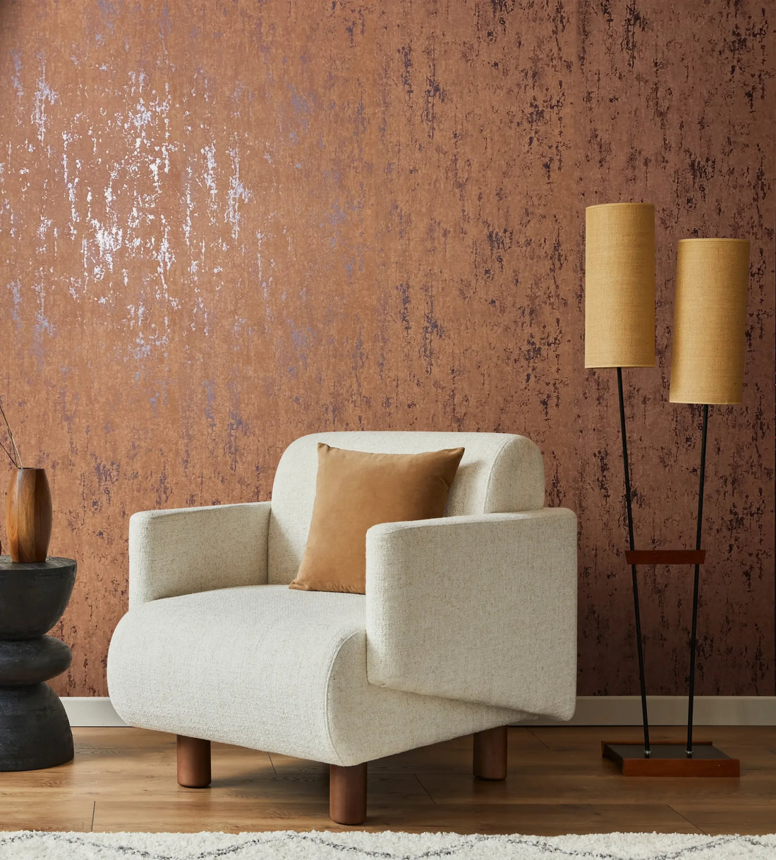 Warm brown concrete-look wallpaper with distressed charcoal accents – Marburg City Romance 35163