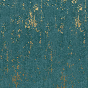 Marburg City Romance 35164 green concrete-look wallpaper with teal tone and weathered rust patina.