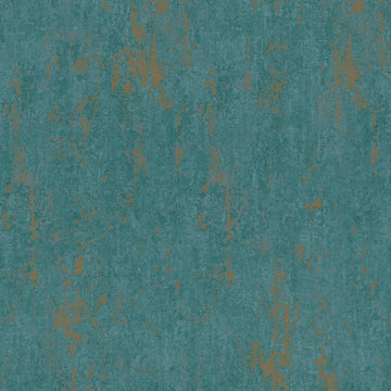 Marburg City Romance 35164 green concrete-look wallpaper with teal tone and weathered rust patina.