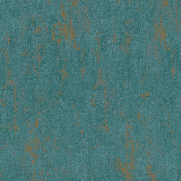 Marburg City Romance 35164 green concrete-look wallpaper with teal tone and weathered rust patina.