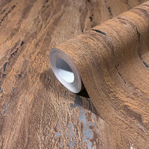 Marburg 35166 wallpaper close-up roll with textured brown woodgrain pattern.