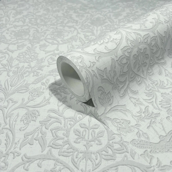 Marburg 47608 wallpaper roll with embossed floral damask pattern close-up.
