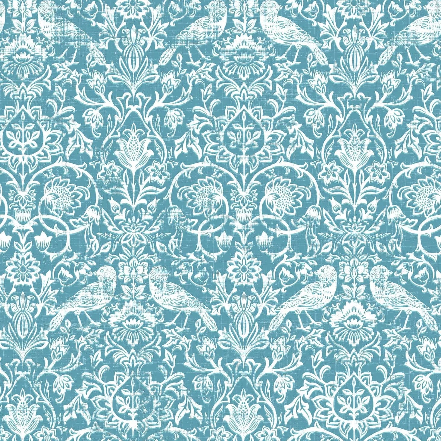 Marburg Heritage 47623 blue and white floral vine wallpaper with birds