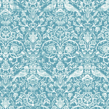 Marburg Heritage 47623 blue and white floral vine wallpaper with birds