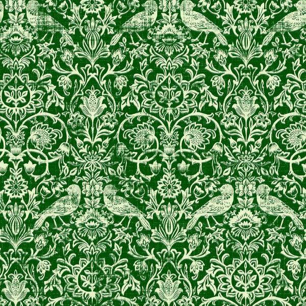 Marburg Heritage 47624 green floral wallpaper with birds on a rich green ground