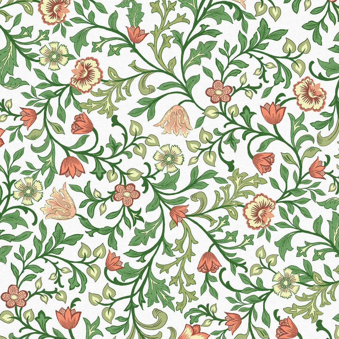 Marburg Heritage 47626 green and white trailing floral wallpaper with coral blossoms