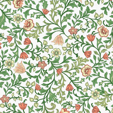 Marburg Heritage 47626 green and white trailing floral wallpaper with coral blossoms