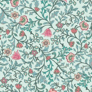 Marburg Heritage 47627 blue trailing floral wallpaper with teal leaves and pink blossoms