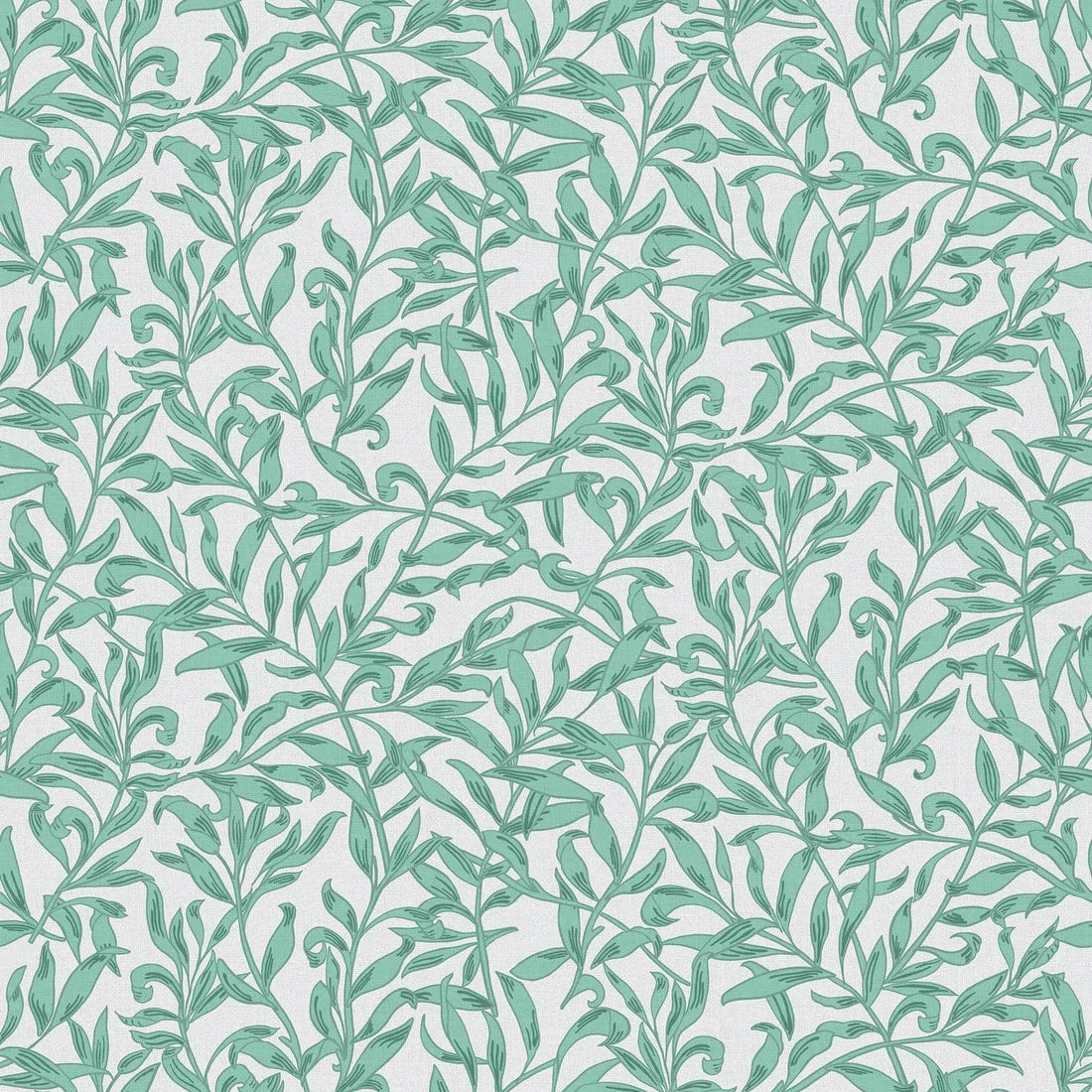 Marburg Heritage 47639 sage green vine botanical wallpaper on a light grey linen-look ground