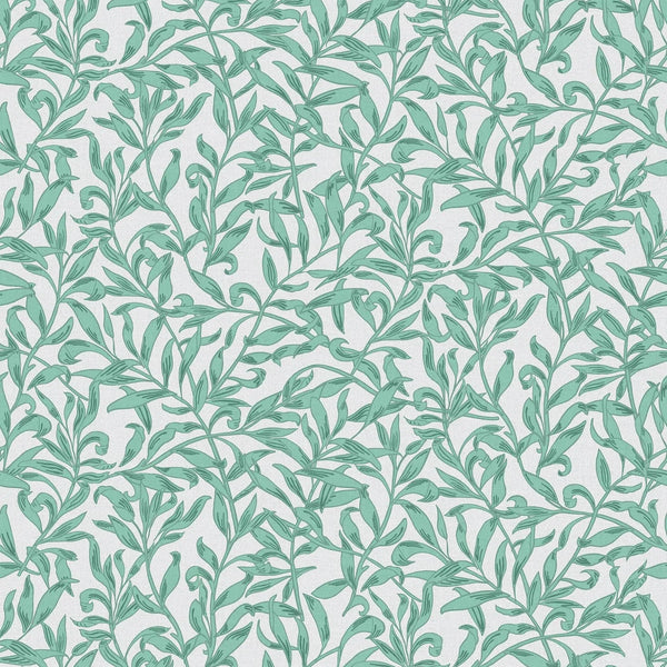Marburg Heritage 47639 sage green vine botanical wallpaper on a light grey linen-look ground