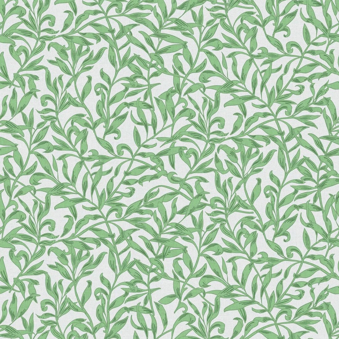 Marburg Heritage 47640 green leafy botanical wallpaper on a light grey linen-look ground