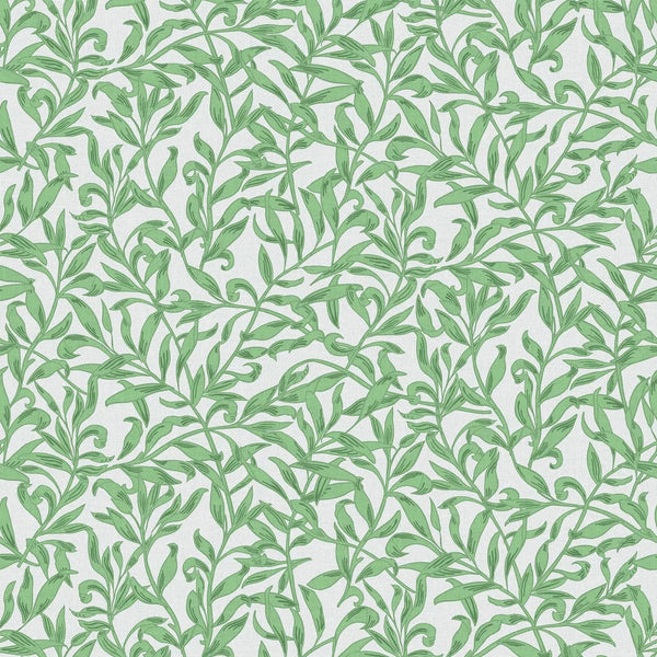 Marburg Heritage 47640 green leafy botanical wallpaper on a light grey linen-look ground