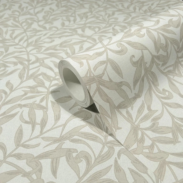Marburg 47641 wallpaper with subtle neutral leafy vine pattern on a light background, close-up roll detail.