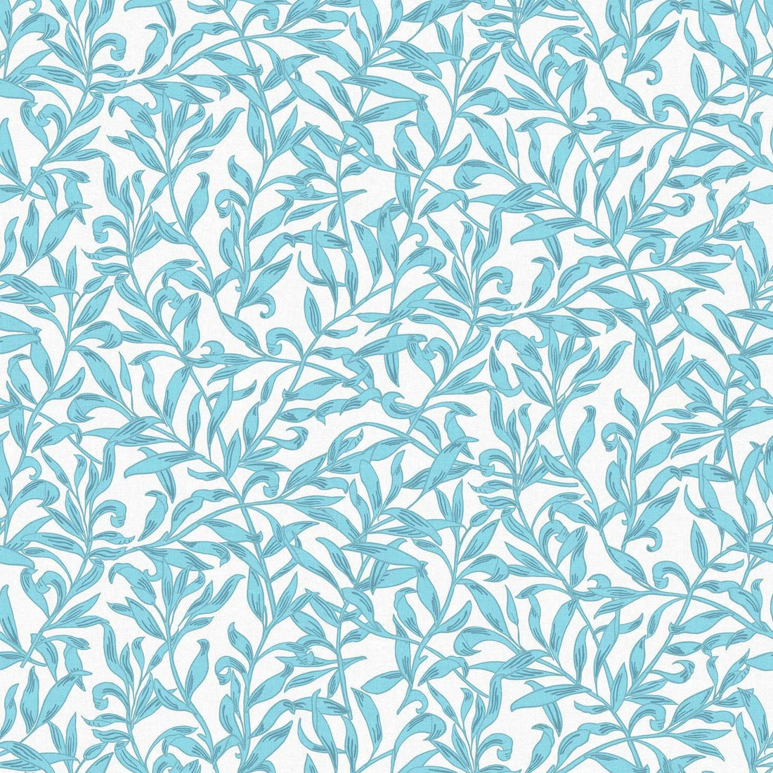 Marburg Heritage 47642 blue and gray leafy vine wallpaper on a light linen-look ground.