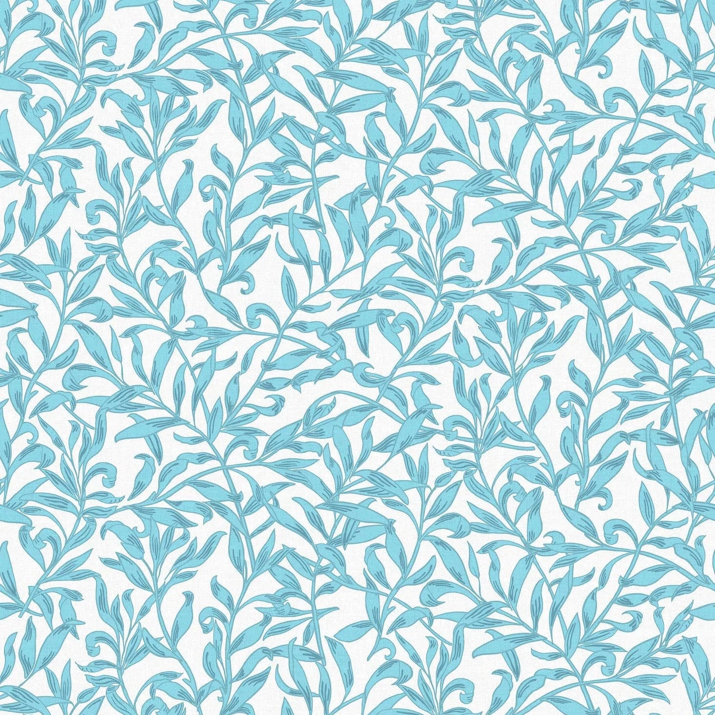 Marburg Heritage 47642 blue and gray leafy vine wallpaper on a light linen-look ground.