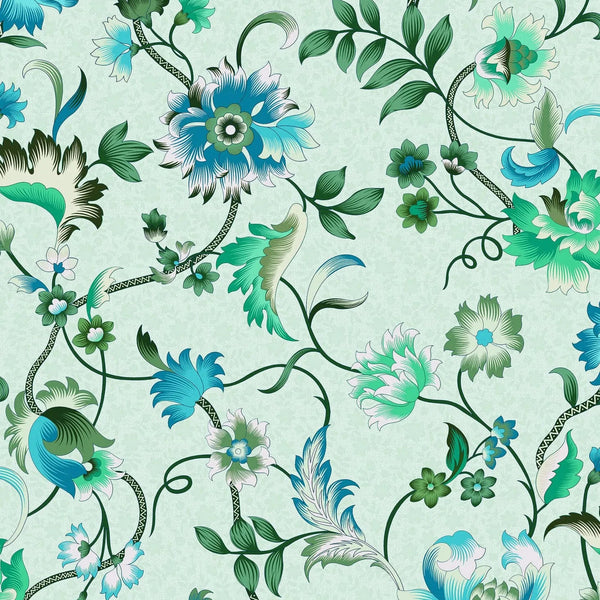 Marburg Heritage 47647 trailing floral wallpaper in green and turquoise