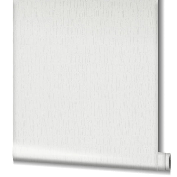 Marburg Kumano 34501 Partially unrolled white wallpaper roll showing a subtle wavy vertical line texture.