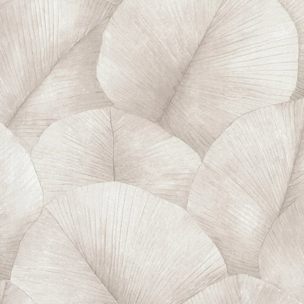 Marburg Kumano 34511 wallpaper with large overlapping leafy motif in warm taupe.