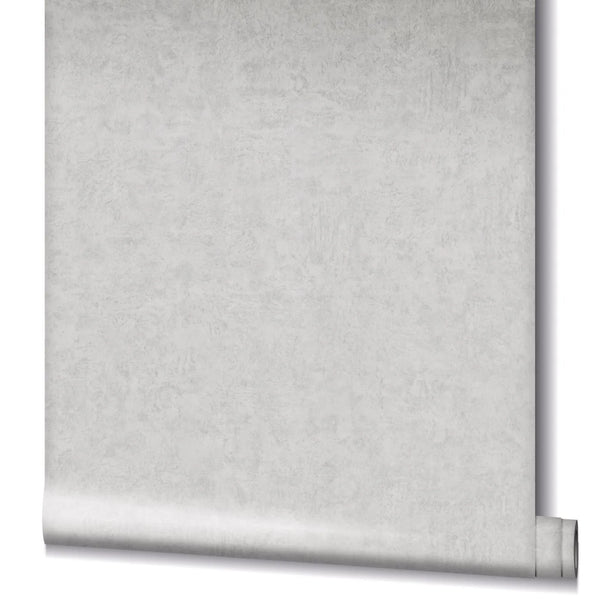 Marburg Kumano 34518 Partially unrolled light gray textured wallpaper roll with a subtle mottled finish on a plain background.