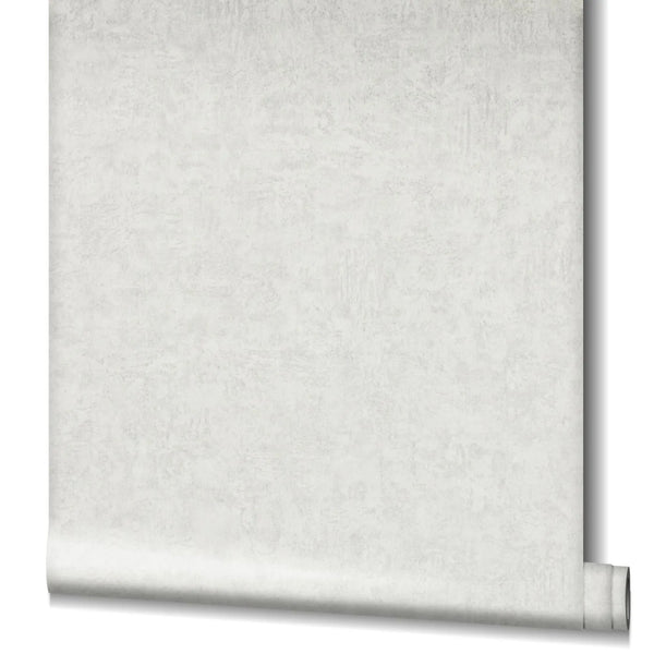 Marburg Kumano 34519 Light gray textured wallpaper on a roll, partially unrolled, showing a subtle mottled finish against a white background.