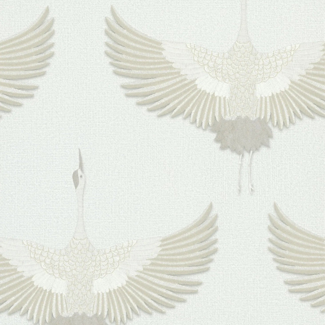 Marburg Kumano 34529 wallpaper with soft white and beige cranes on a linen-like ground