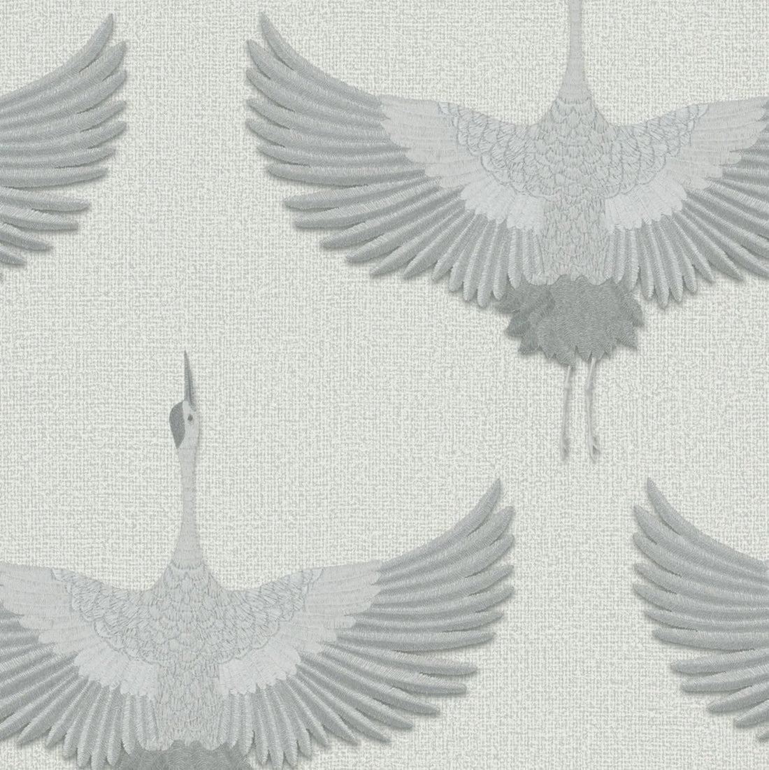 Marburg Kumano 34530 wallpaper with light grey cranes on a linen-like background.