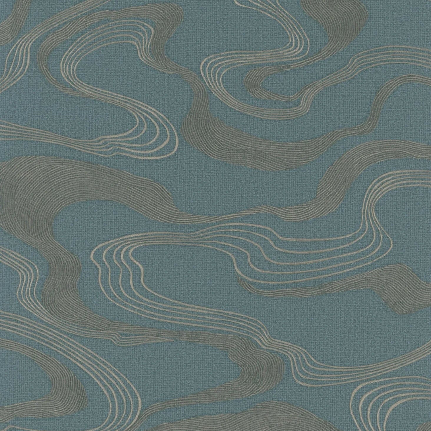 Marburg Kumano 34538 abstract wavy line wallpaper in dusty blue with graphite and light contour stripes on a fabric-effect ground
