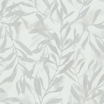 Marburg Leyla 82439 grey and white leafy botanical non-woven wallpaper.