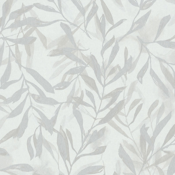 Marburg Leyla 82439 grey and white leafy botanical non-woven wallpaper.