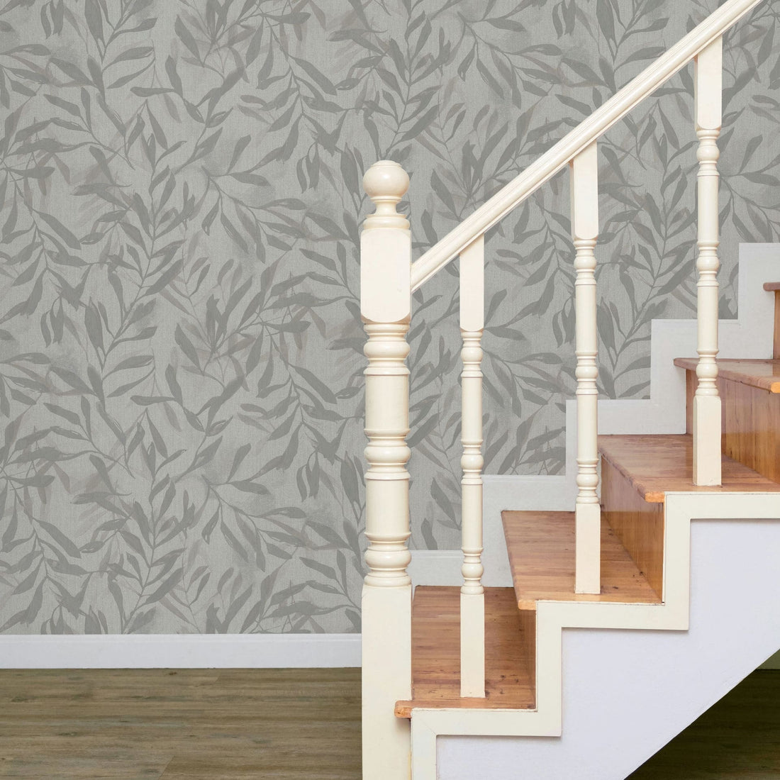 Marburg Leyla 82440 greige grey leafy botanical wallpaper with watercolor branches