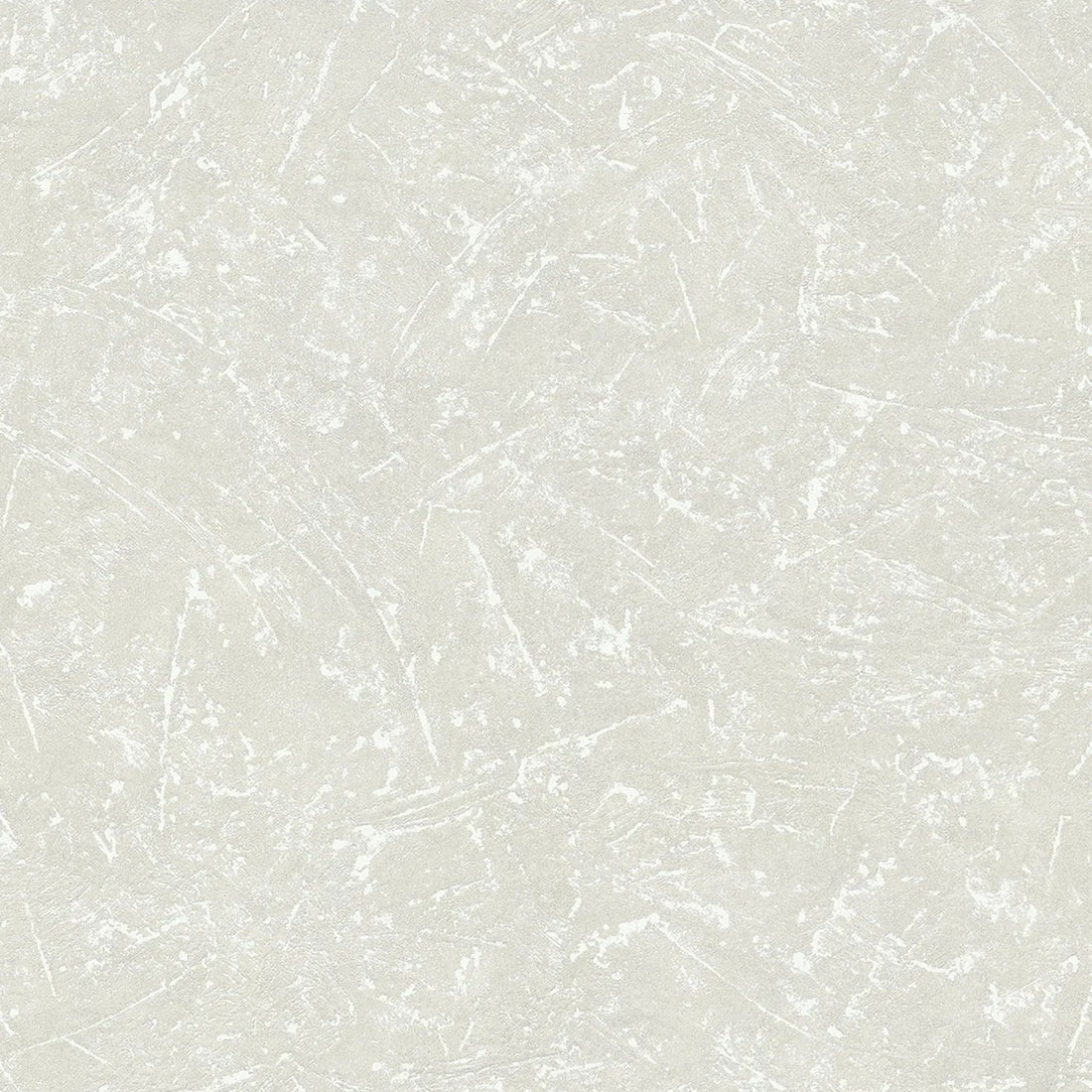Marburg Loft Superior 34152 Light beige‑gray textured wallpaper with subtle abstract scratch lines behind a wood‑and‑metal table styled with matte bottles, a dark vase holding berry branches, a white bowl filled with beans, and a small lidded jar.
